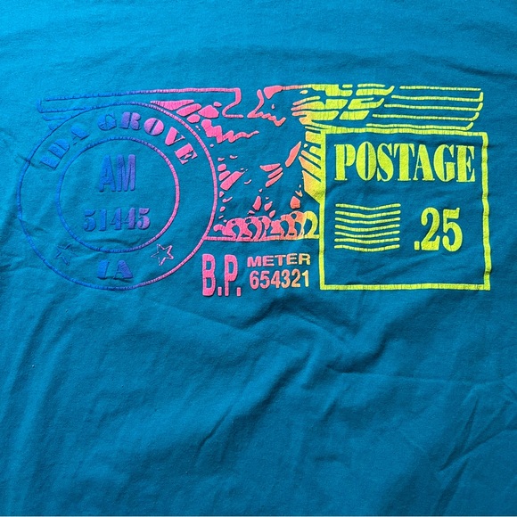 Vtg Ida Grove Iowa Tee XL Turquoise Sgl Stitch Hanes 50/50 Puffy Paint 80s IA - Picture 2 of 4
